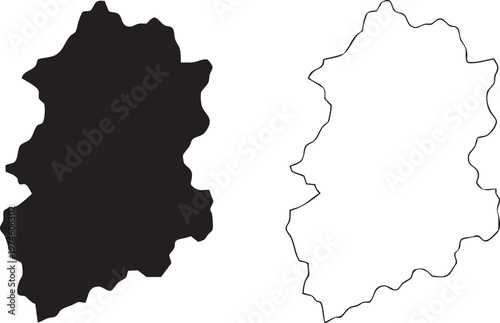 Outline Map of a Region and its Solid Fill Silhouette. Geographic Cartography Element