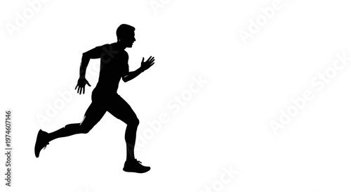Silhouette of a man running, dynamic motion, isolated on white background, athletic fitness concept