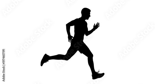 Silhouette of a man running, isolated on white background, dynamic motion