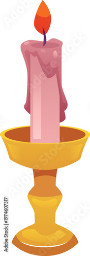 Burning candle on a candlestick vector flat icon,vintage candle holder, relaxation and cozy religion ceremony element