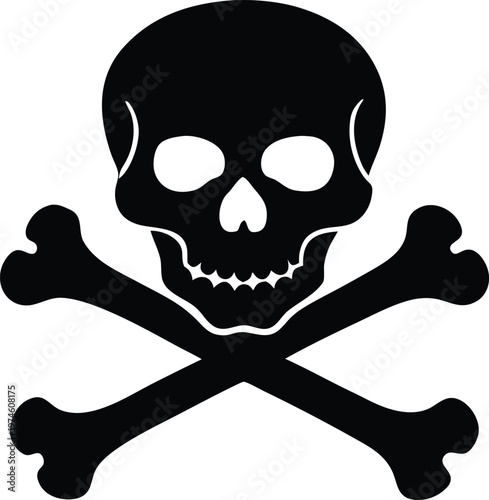 Black skull and crossbones danger warning symbol vector illustration
