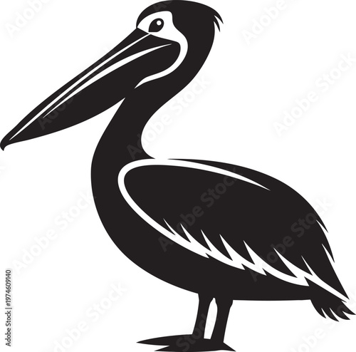 Pelican Silhouette Profile Side View Coastal Bird Wildlife Vector Illustration