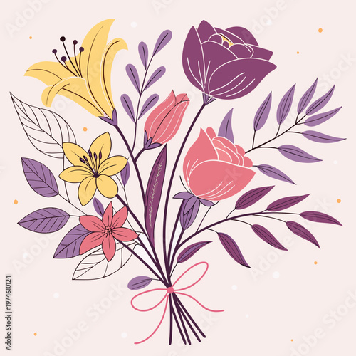 Bouquet of flowers with pink and purple hues pink and purple flowers yellow flowers floral arrangement