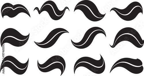 Collection of various black mustache icons and designs