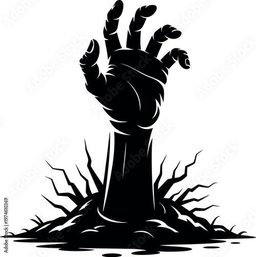 Zombie hand silhouette vector illustration emerging from grave on transparent background for horror, Halloween, and scary graphic design projects