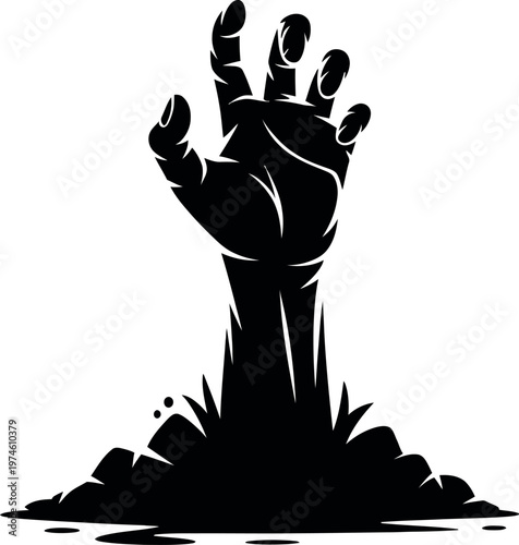 Silhouette of a zombie hand rising from the grave isolated on transparent background vector illustration for Halloween, horror, and spooky design