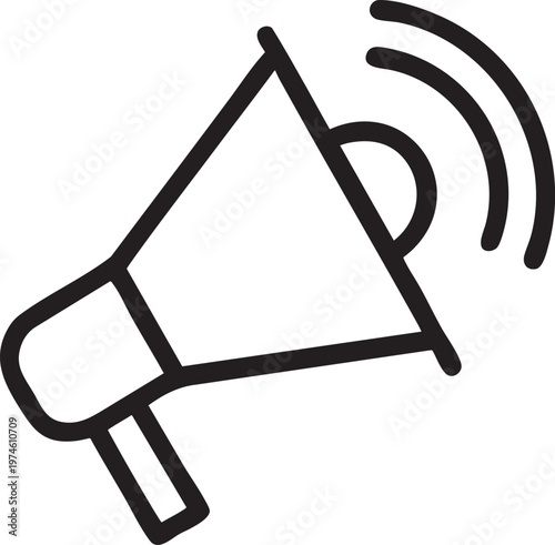 Megaphone Icon Amplifying Sound Waves Communication Symbol Announcement Graphic Minimalist Line Art