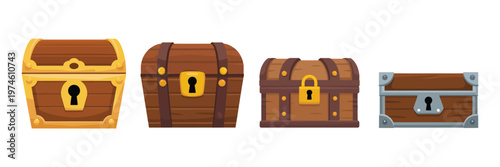 Treasure chest flat style, money box vector illustration isolated background, financial container sign, business savings concept, simple modern graphic design.