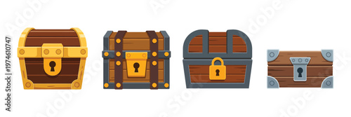 Treasure chest flat style, money box vector illustration isolated background, financial container sign, business savings concept, simple modern graphic design.