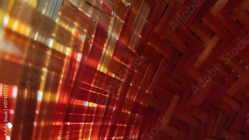 Vibrant red translucent weave with light reflections and layered structure, ideal for tech visuals, bold branding, and modern digital backgrounds.