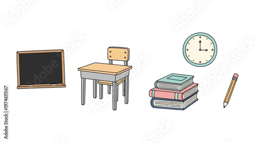 Back to school : A curated collection of essential educational tools, ready to inspire and facilitate learning. It's a depiction of core study instruments.