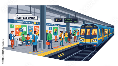 People waiting for train at 42nd street station.