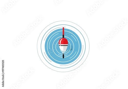 Fishing bobber floats on rippling water surface with concentric circles