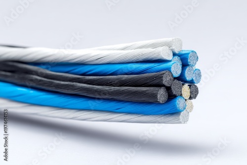 Steel Wire Rope White and Blue Close Up Industrial Strength Concept