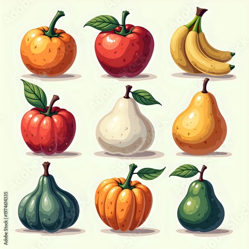 Assorted Fruits Illustration: Apples, Bananas, Pears