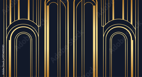 Elegant Art Deco Golden Geometric Pattern on Dark Blue Background