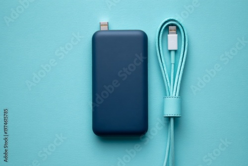 Portable Power Bank with USB Cable Minimal Clean Background