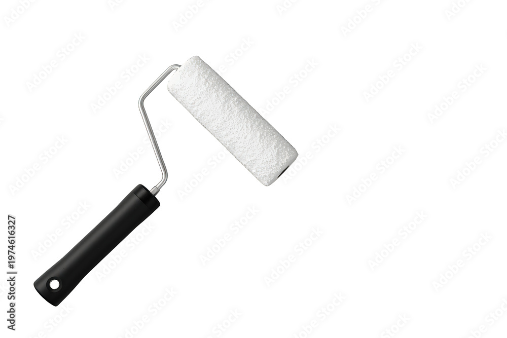 Obraz premium Paint roller tool with white fluffy surface, preparing for home renovation and diy projects on transparent background