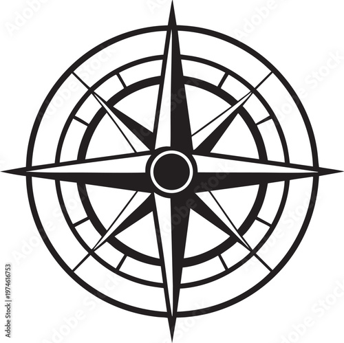 Black compass rose symbol on white background navigational tool directional icon abstract illustration graphic design