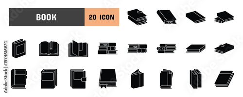 20 Book Glyph Icon Illustration Set