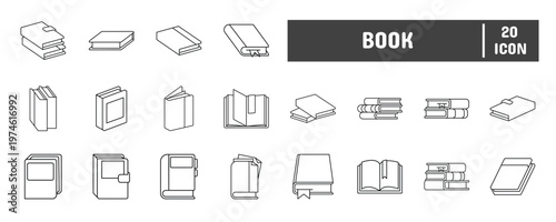 20 Book Line Icon Illustration Set