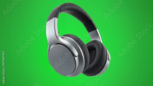 Wireless Headphones on Green Background.