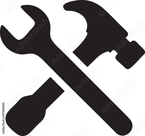 Hammer and Wrench Crossed Icon Repair Tools Symbol Simple Flat Design Isolated Vector