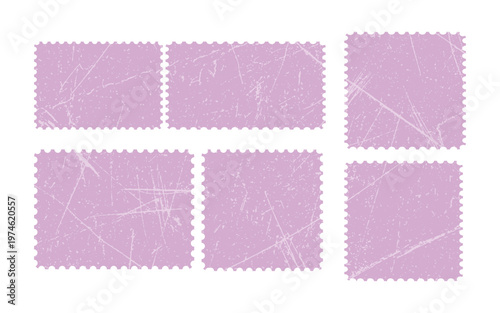 Pink Vintage Postage Stamp Frames Set. Grunge Perforated Borders with Blank Rectangle and Square Templates.