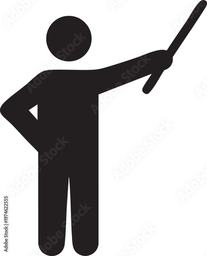 Silhouette Person Holding Pointer Stick Presenting Information Business Meeting Iconographic Style