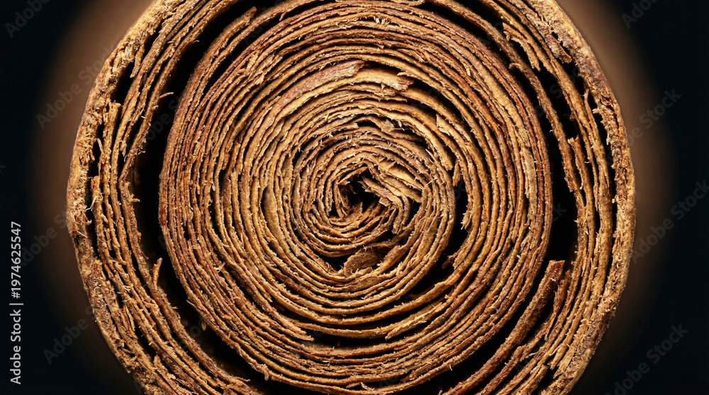 Fototapeta premium Extreme macro of rolled layers in dried cinnamon bark stick