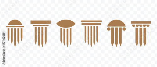Classic Architectural Column and Pillar Icons Vector Set. Minimalist Ancient Building Symbols for History, Law, Government Design