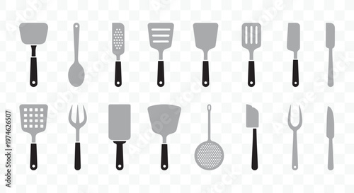 Modern Kitchen Utensils Vector Icon Set. Essential Cooking Tools for Chef and Culinary Design