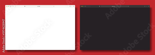 Realistic Light and Dark Mode Browser Window Mockup on Red Background