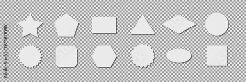 Set of white geometric shapes with soft shadows on transparent background