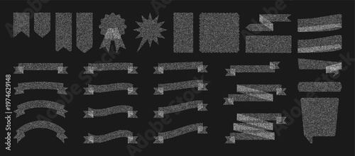 Dotwork Ribbons and Labels Set – Vintage Halftone Banner and Badge Collection