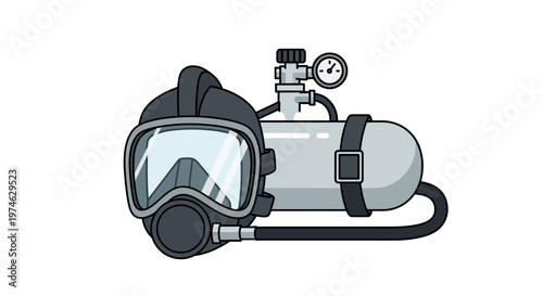 Diving mask and oxygen tank vector illustration on white background