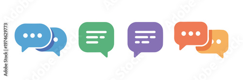 Colorful flat speech bubbles set for communication message chat and discussion in various vibrant silhouettes.