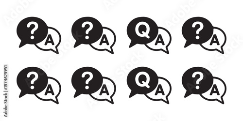 Question and answer qa icon set, problem solution symbol, ask me help chat graphic vector collection.