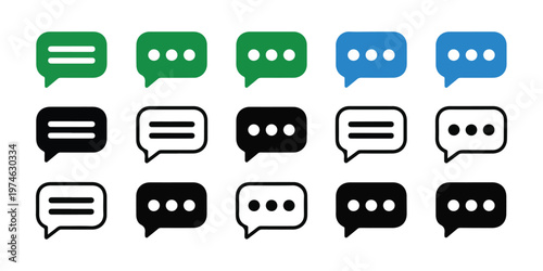 Discussion icons set featuring horizontal lines and ellipsis dots in various colors and styles for web design.