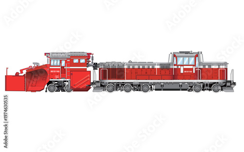 ディーゼル機関車DE15と除雪車のベクターイラスト