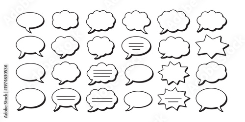 Collection of various blank outline speech bubbles and chat boxes for communication design.