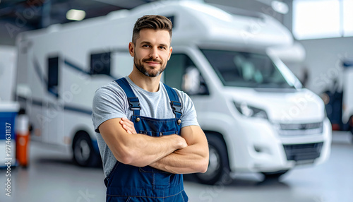 Ouvrier spécialisé dans un atelier de réparation mécanique de  camping car
