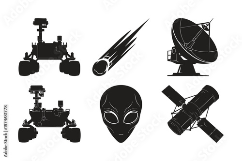 Alien and space exploration set bundle silhouette.