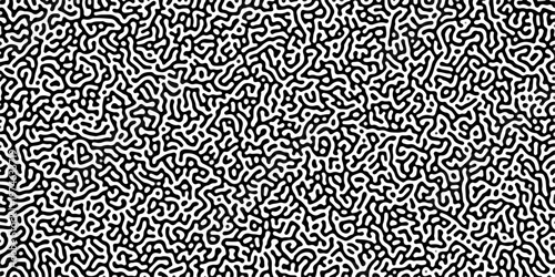 Turing reaction diffusion monochrome seamless pattern with chaotic motion .Linear design with biological shapes. Organic lines in memphis. abstract turing organic wallpaper background .	