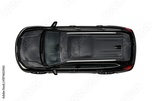 Black suv car top view on transparent background