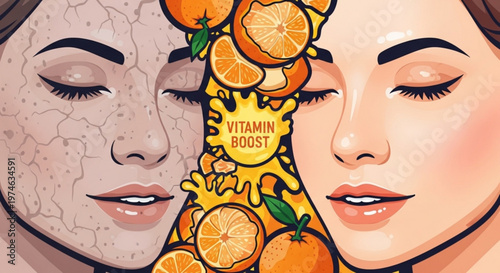 Skincare comparison of a woman with dry cracked skin versus healthy hydrated skin