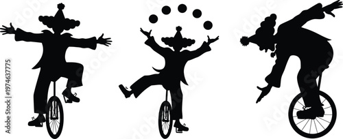 Clown Unicycle Juggler Silhouette Set
