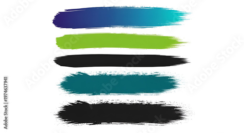 Collection of colorful paint brush strokes with textured edges isolated on a white background