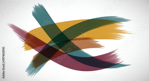 Abstract colorful brush strokes overlapping on a light gray background in a minimalist artistic style