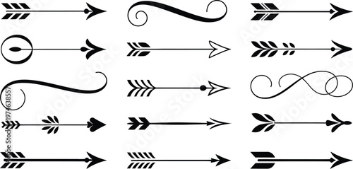 Black decorative arrows feature elegant swirls and varied designs.